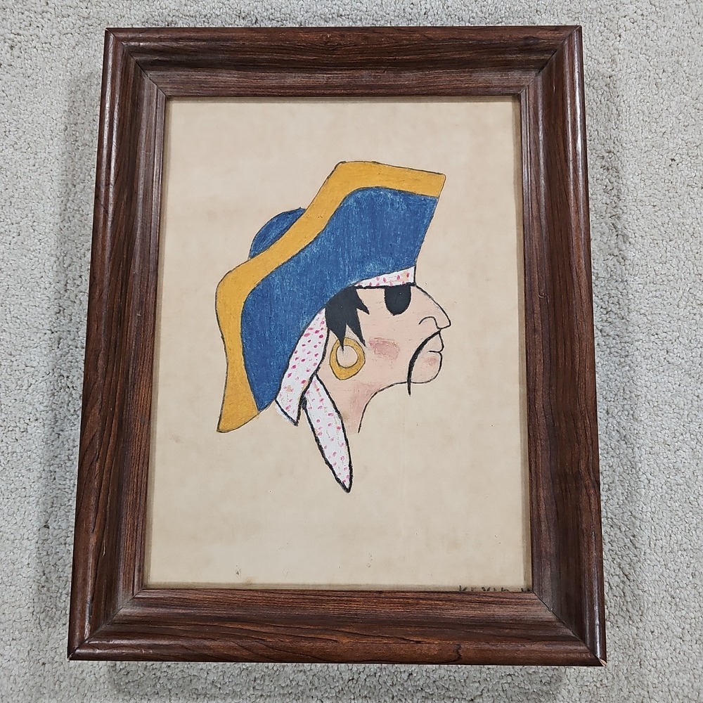 Pirate Drawing By Kevin H Nautical Portrait Pastel Crayon Captain Original Frame